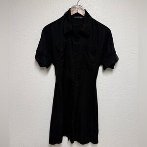 Black Tape Button Front Utility Shirt Dress | XS | TENCEL